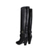 Celine Black Leather Knee-High High Heel Boots – Pointed Toe Gold Buckle